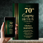 Gold Striped Black Green 70th Surprise Birthday Invitation<br><div class="desc">Make the surprise unforgettable with this stylish gold striped black and green surprise 70th birthday party invitation. The customizable text templates allow you to add the name of the honored guest, the secret party details, and the venue with ease. Your guest of honor will be in for a night of...</div>