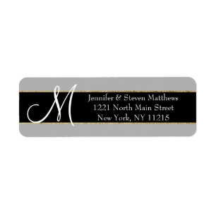 Gold Striped Black Monogram Initials Name Labels