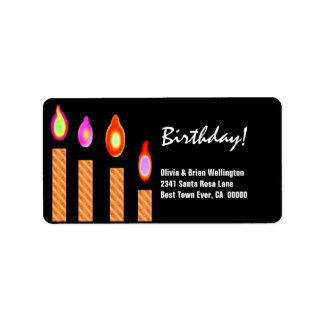 Gold Striped Candles Birthday Personalized Label