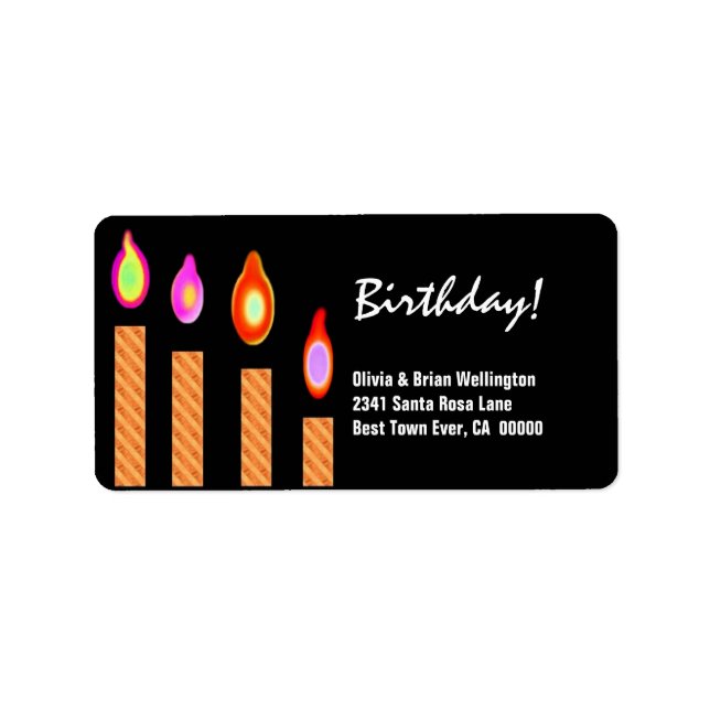Gold Striped Candles Birthday Personalized Label (Front)