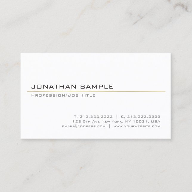 Gold Striped Chic Design Trendy White Plain Modern Business Card (Front)