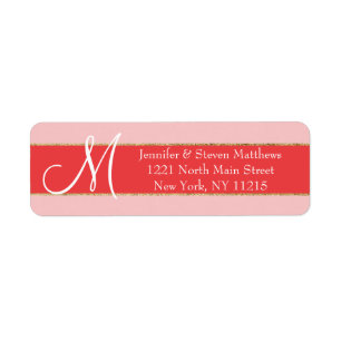 Gold Striped Coral Monogram Initials Name Labels