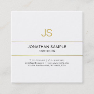 Gold Striped Elegant Monogrammed Design Trendy Square Business Card