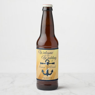Gold striped foil anchor wedding beer label