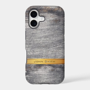 Gold Striped Grunge Steel Metal Custom Name