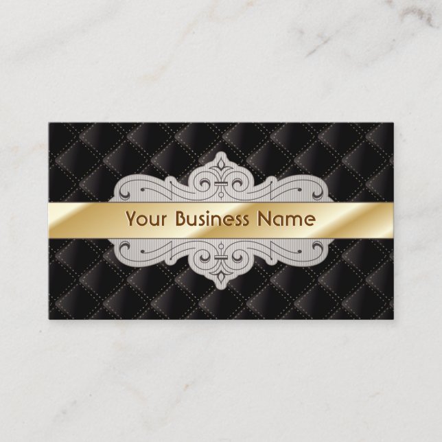 Gold Striped Luxury Diamond Black Business Card (Front)