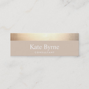 Gold Striped Modern Stylish Beige Tan Mini Business Card