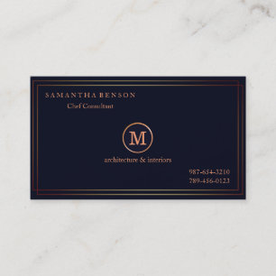 Gold Striped Monogrammed Modern Stylist Navy Blue  Business Card