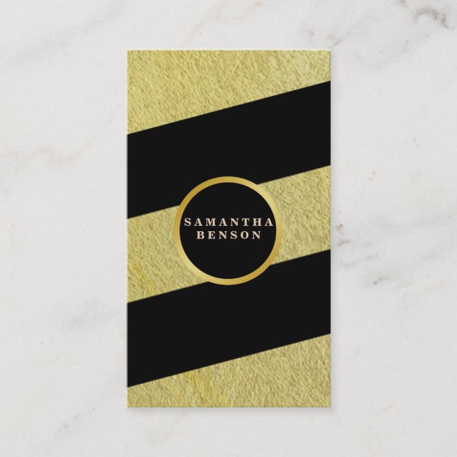 Gold  Striped Pattern Yoga Instructor Business Card (Front)
