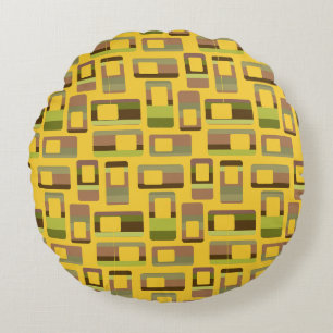 Gold Striped Rectangles Round Pillow