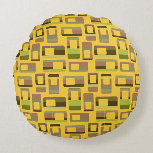 Gold Striped Rectangles  Round Pillow (Front)