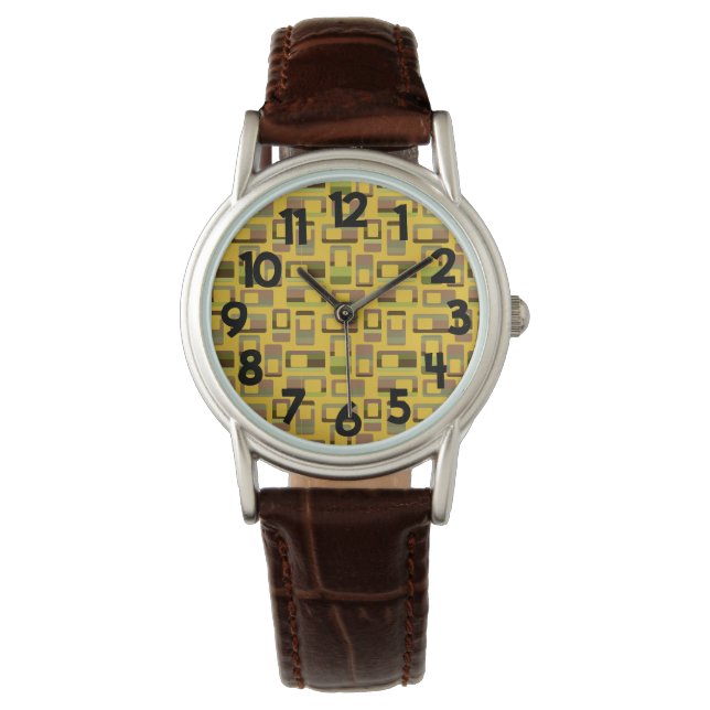Gold Striped Rectangles  Watch (Front)