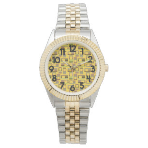 Gold Striped Rectangles Watch