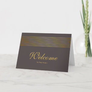 Gold Striped Sleek White Welcome Card