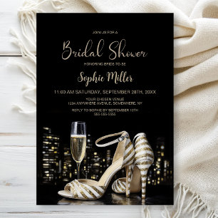 Gold Striped Stiletto Shoes Bridal Shower Invitation