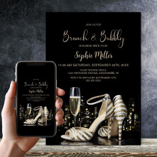 Gold Striped Stiletto Shoes Brunch and Bubbly Invitation