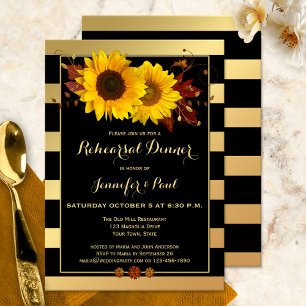 Gold Striped Sunflower Rehearsal Dinner Invitation