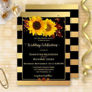 Gold Striped Sunflower Wedding Invitation