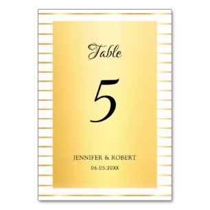 Gold Striped Template Elegant Script Calligraphed Table Number