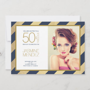 Gold Stripes 50 & Fabulous Birthday Photo Invitation
