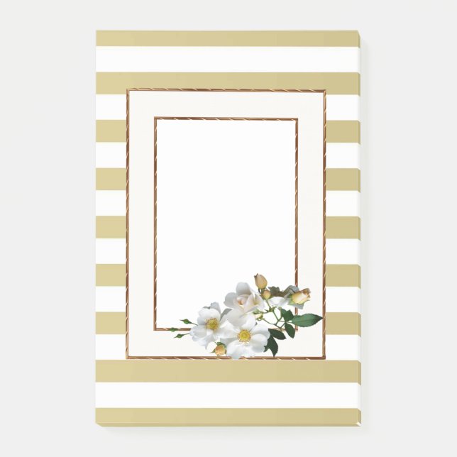 Gold Stripes and Flowers Post-it Notes (Front)