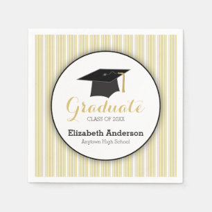 Gold Stripes and Hat Personalized Graduation Napkin
