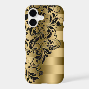 Gold Stripes & Black Floral Lace