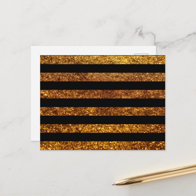 Gold Stripes, Black Stripes, Striped Pattern Postcard (Front/Back In Situ)