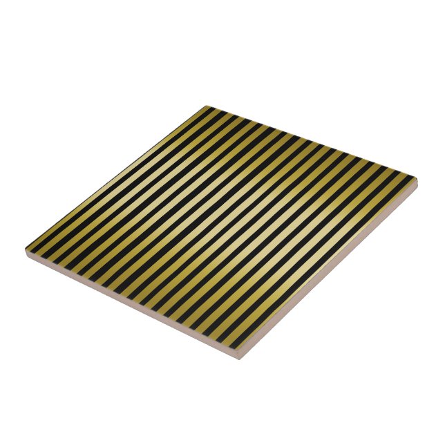Gold stripes Ceramic Tile on Black (Side)