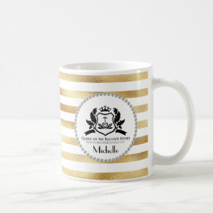 Gold Stripes & Diamonds Queen Personalized Coffee Mug