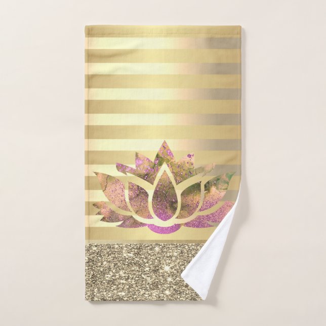 Gold Stripes Glitter Lotus Bath Towel Set (Hand Towel)