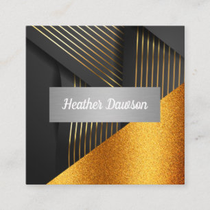 Gold Stripes Gold Glitter Background Square Business Card