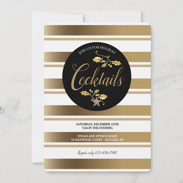 Gold Stripes Holiday Party Invitation (Front)