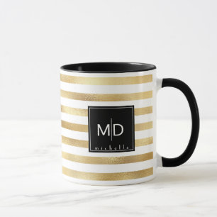 Gold Stripes Monogram Personalized Mug