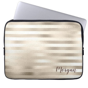 Gold Stripes, Name or Monogram Laptop Sleeve