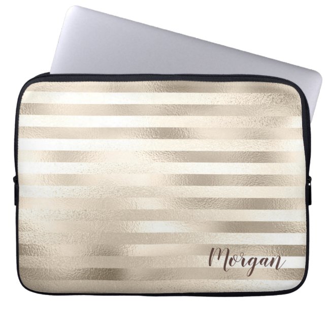 Gold Stripes, Name or Monogram Laptop Sleeve (Front)