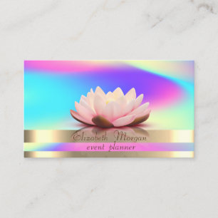 Gold Stripes Ombre Holographic Iridescent Lotus Business Card