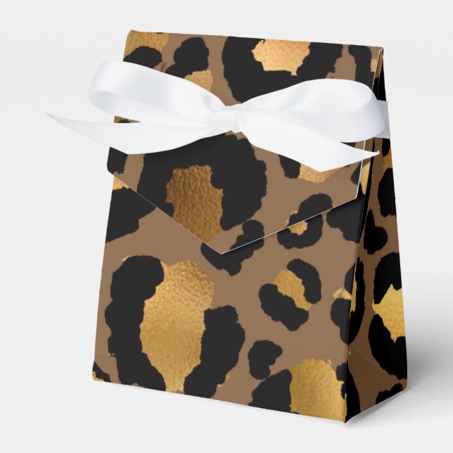 Gold Stripes on Metal Glamour Cheetah Skin Favor Box (Front Side)