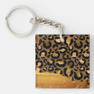 Gold Stripes on Metal Glamour Cheetah Skin Keychain