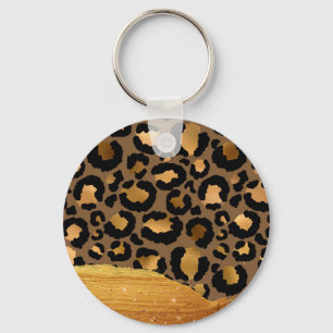 Gold Stripes on Metal Glamour Cheetah Skin Keychain