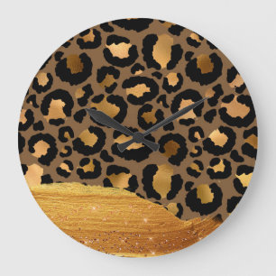 Gold Stripes on Metal Glamour Cheetah Skin Large Clock