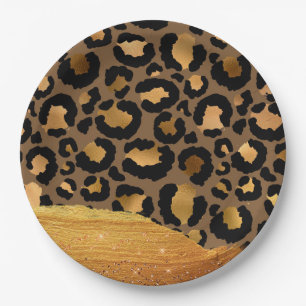 Gold Stripes on Metal Glamour Cheetah Skin Paper Plate