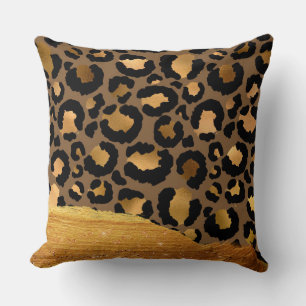 Gold Stripes on Metal Glamour Cheetah Skin Throw Pillow