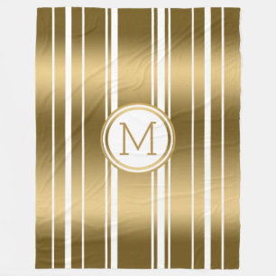 Gold Stripes Pattern Custom White Background 2 Fleece Blanket