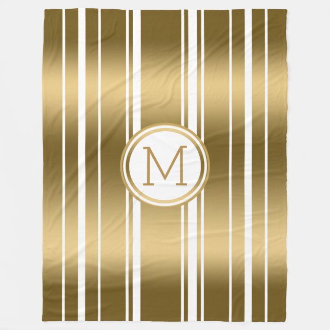 Gold Stripes Pattern Custom White Background 2 Fleece Blanket (Front)