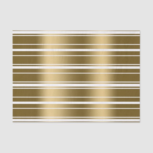 Gold Stripes Pattern Custom White Background Tissue Paper (Front)
