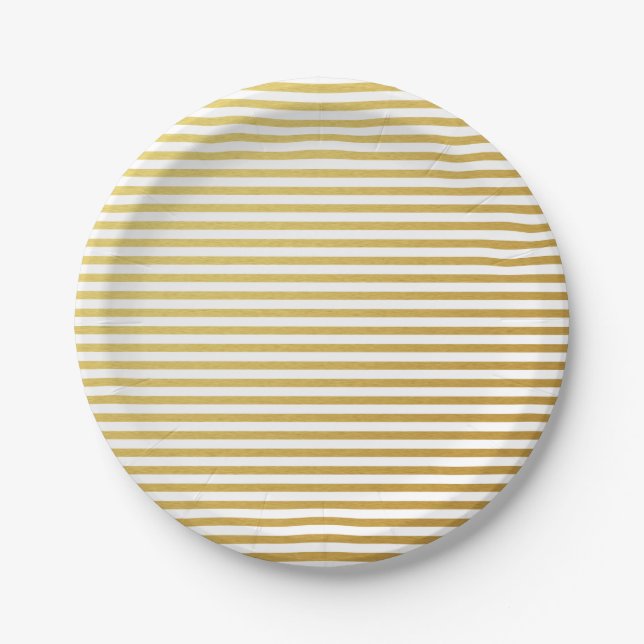 Gold Stripes Pattern Paper Plates (Front)