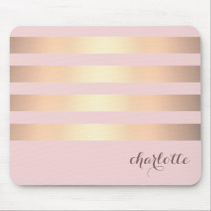 Gold Stripes Pattern Powder Pink Background Mouse Pad
