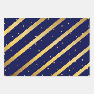 Gold Stripes Polka Dots Red Blue Green Pattern Wrapping Paper Sheet