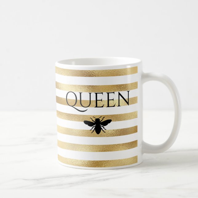 Gold Stripes Queen Bee Personalized Coffee Mug (Right)